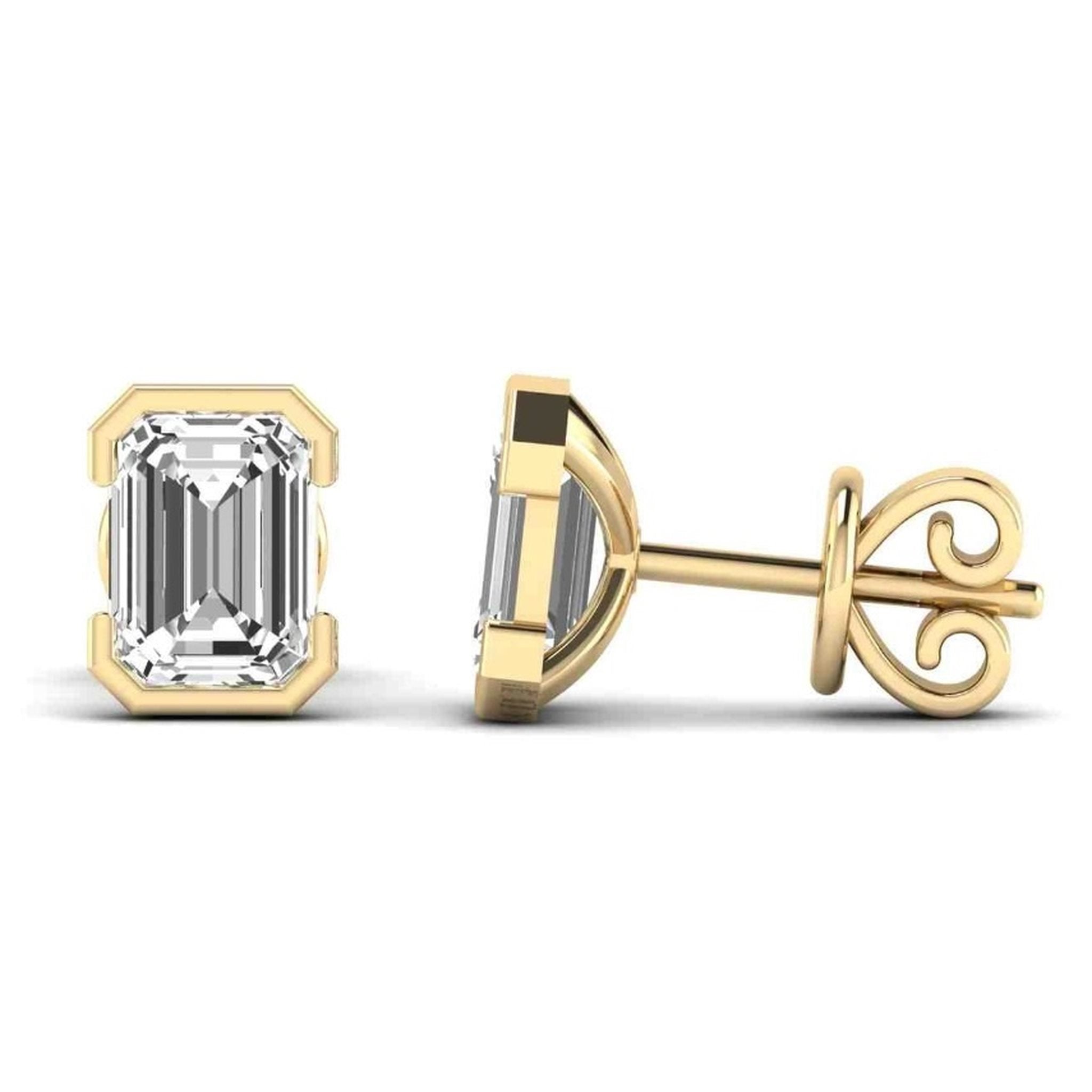 The Oran Emerald Cut Half Bezel Stud Earrings Lumeniri