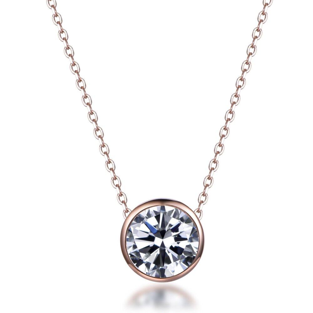 Yellow Gold Bezel Set Round Cut Diamond Pendant Necklace
