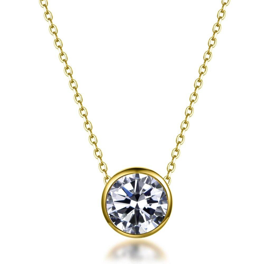 Yellow Gold Bezel Set Round Cut Diamond Pendant Necklace