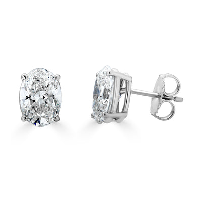 Classic Oval Stud Earrings in White Gold