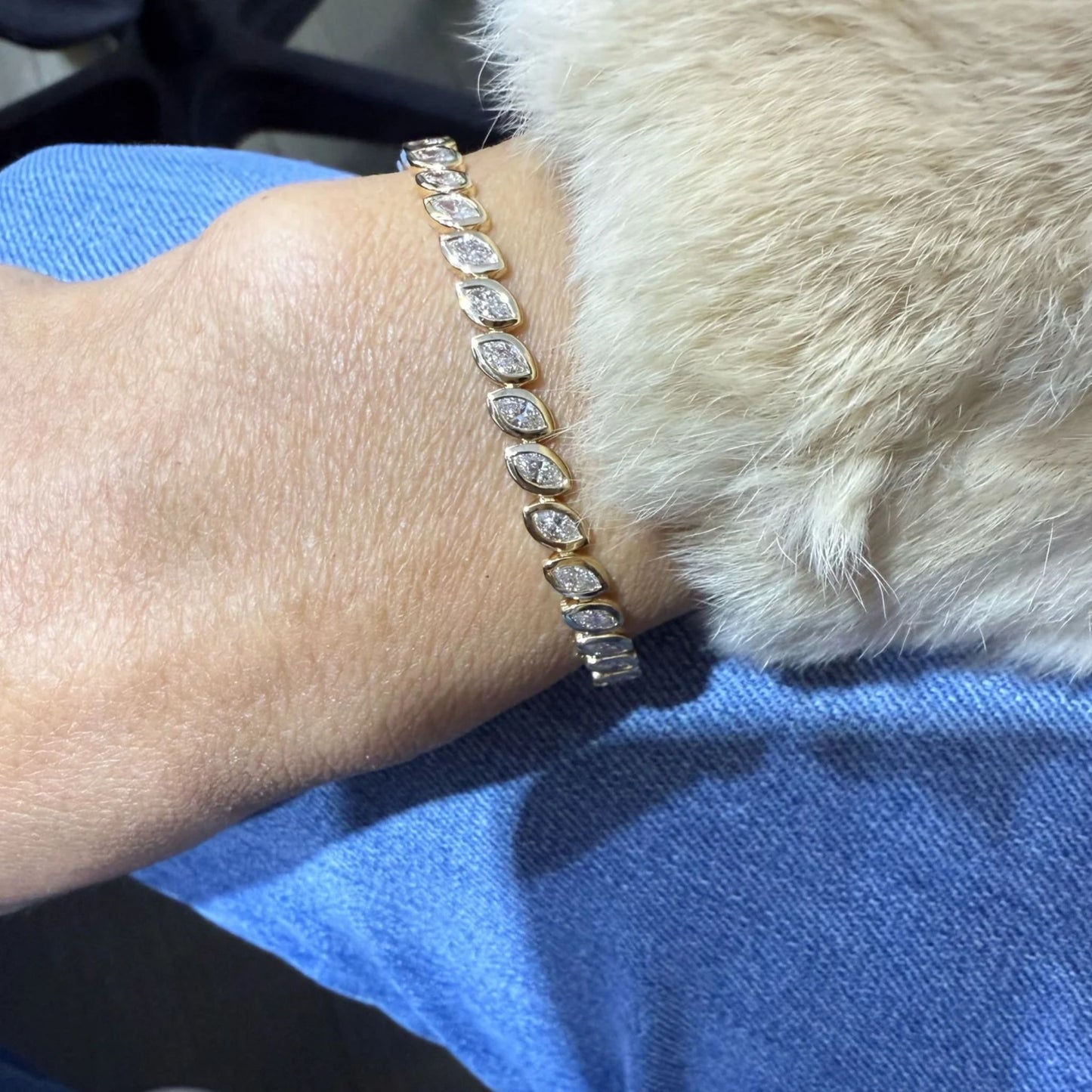 3.25ctw Marquise Cut Bezel Set Lab Grown Diamond Tennis Bracelet in 14K Yellow Gold by Lumeniri