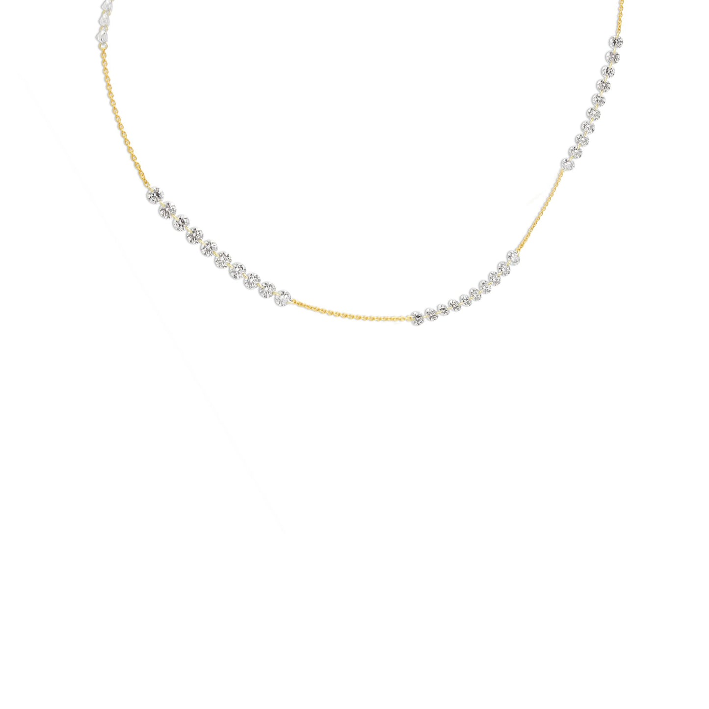 3.87 ct Purely Pierced Diamond Line Strand Necklace in 14K rose gold cable chain with premium diamonds