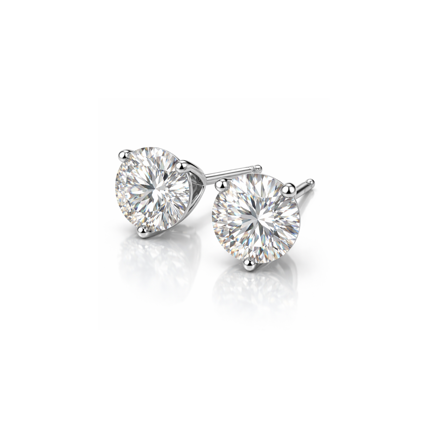 3 prong martini diamond stud earrings 14K white gold IGI certified lab grown round brilliant 4ctw to 8ctw clean product image
