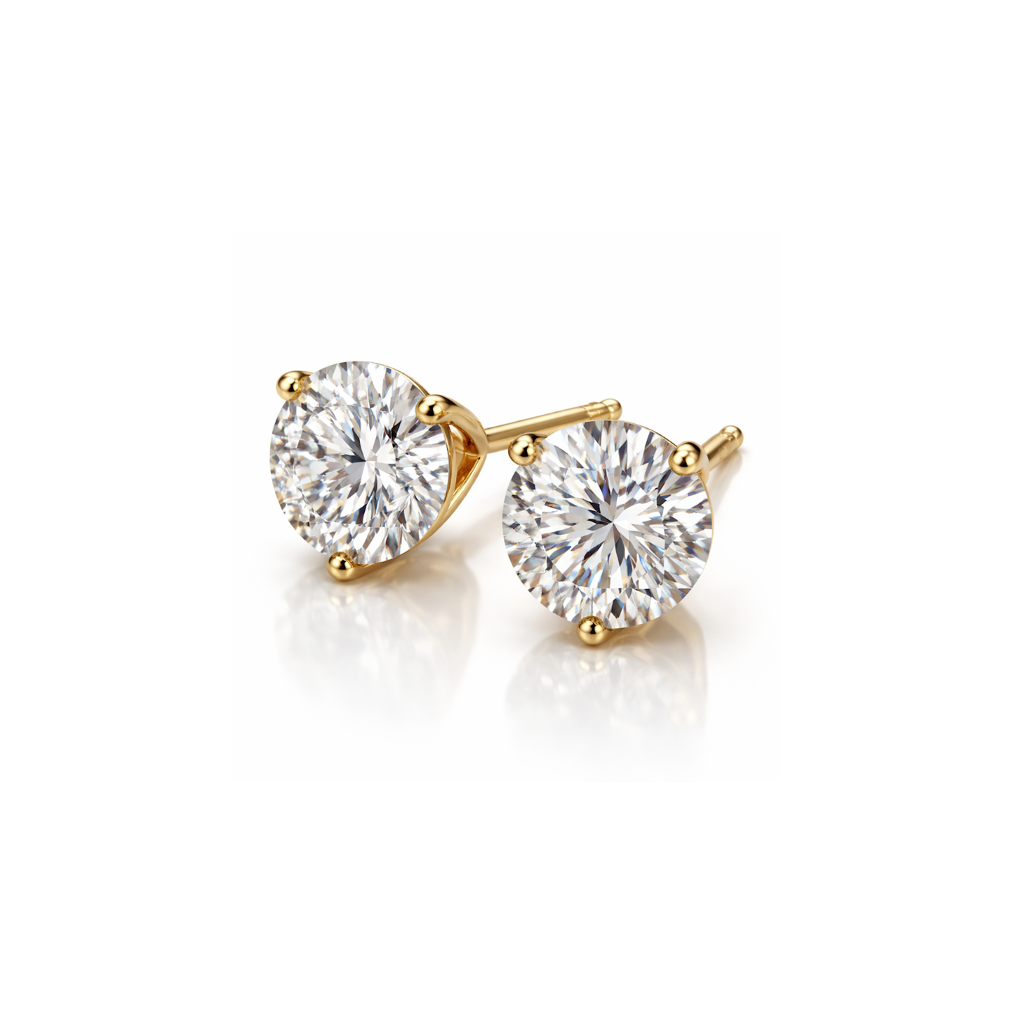 3 prong martini diamond stud earrings 14K yellow gold IGI certified lab grown round brilliant 4ctw to 8ctw clean product image