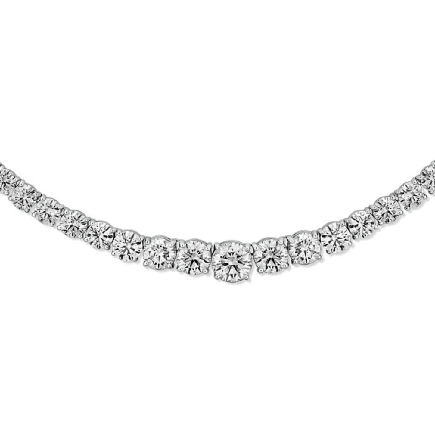 4 Prong 15.00 ctw of premium lab-grown round diamonds Riviera Tennis Necklace 16 inches in 14K solid white gold-Lumeniri