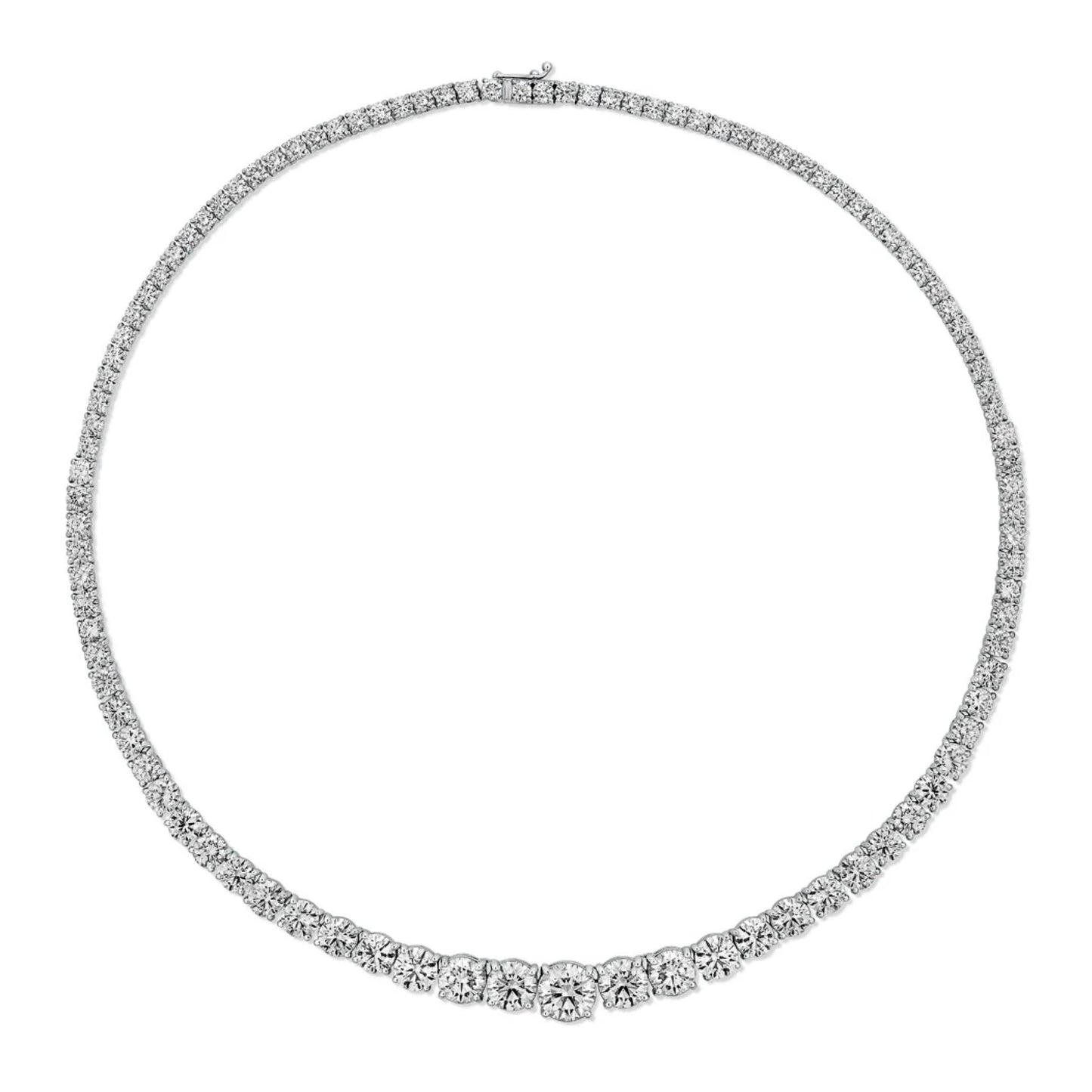 4 Prong 15.00 ctw of premium lab-grown round diamonds Riviera Tennis Necklace 16 inches in 14K solid white gold by Lumeniri