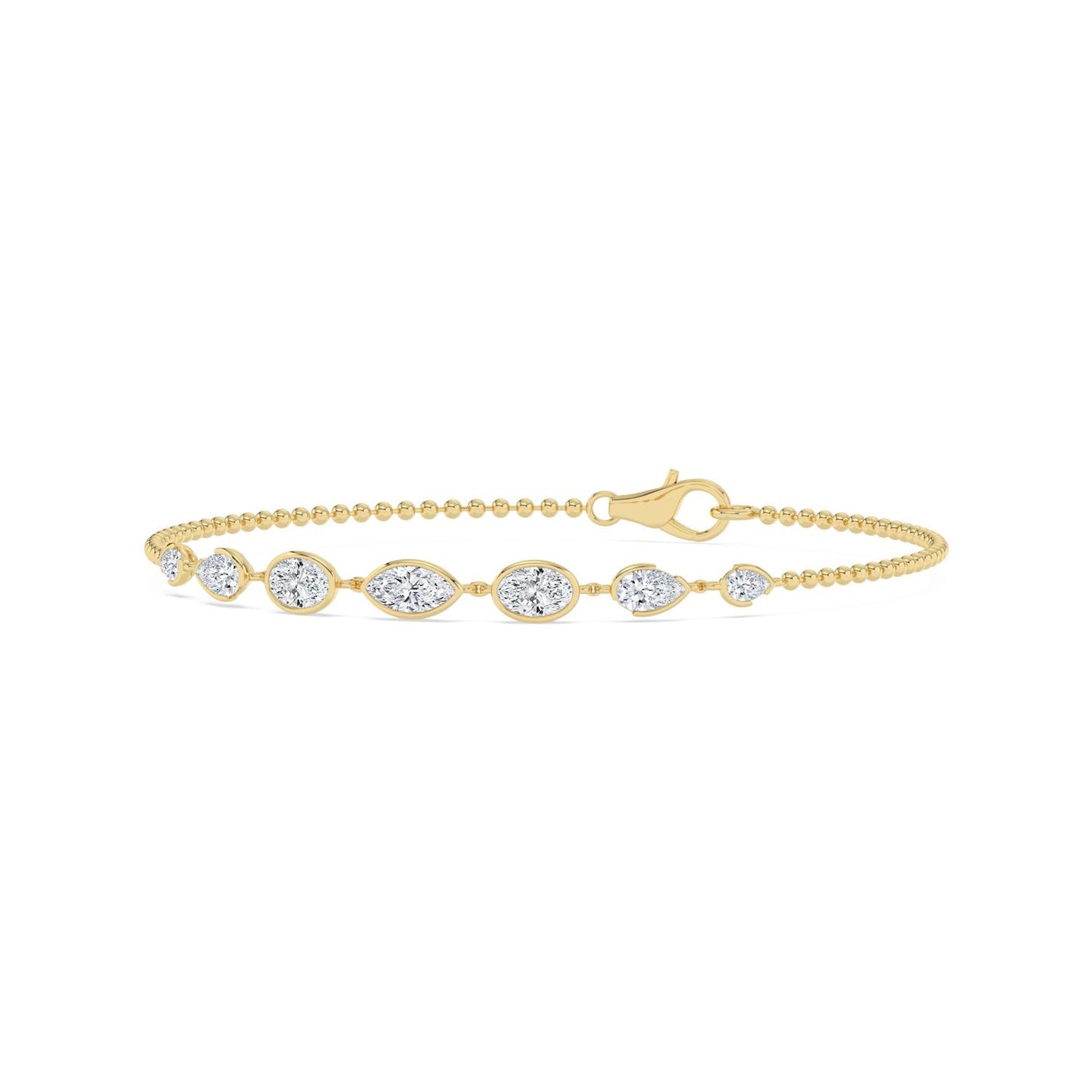 Adjustable Mila bracelet by Lumeniri with seven mixed-shape lab grown diamonds in elegant 14K yellow gold setting