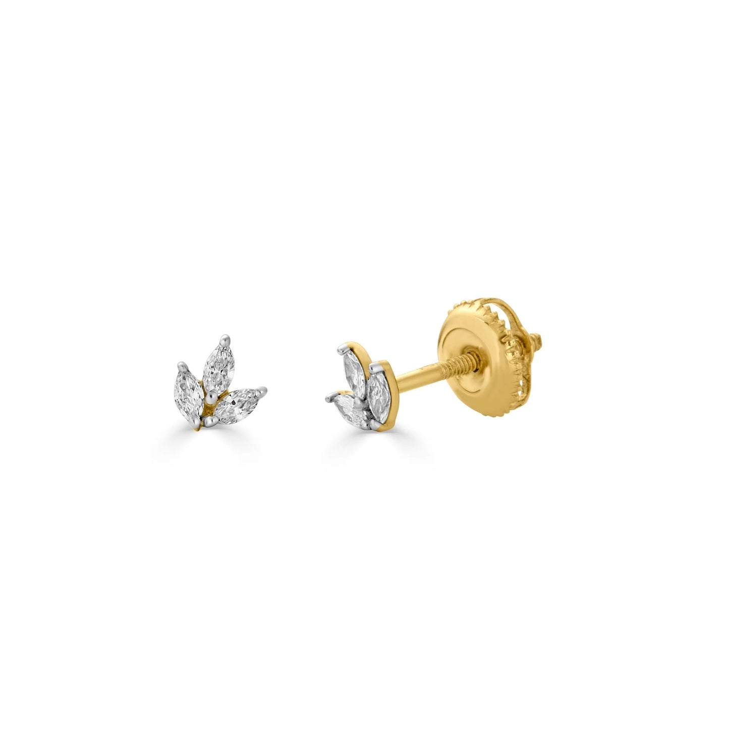 Aleena flower diamond earrings 0.38ct minimalist luxury studio jewelry photography white background