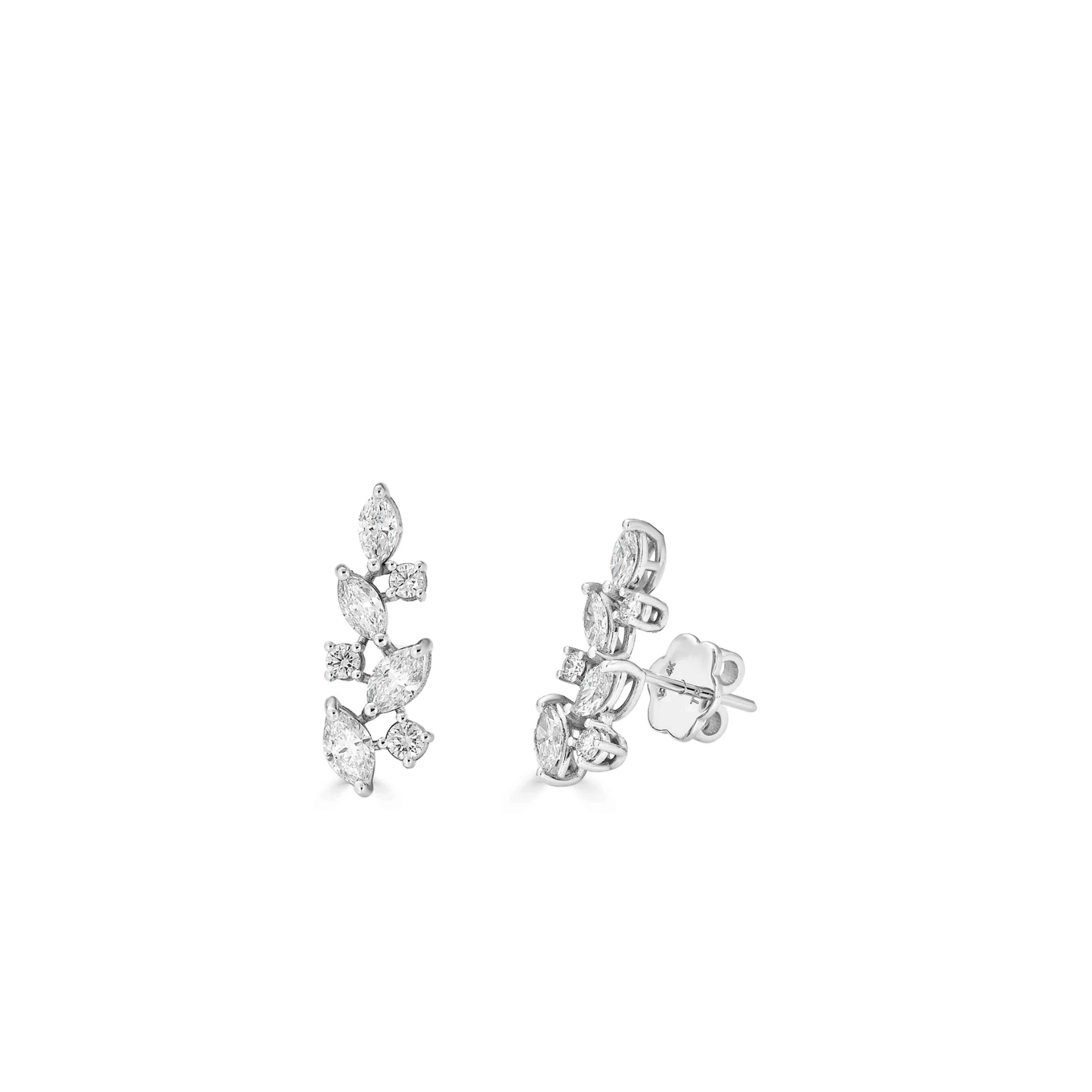 Aurora Petite Climber diamond ear climber 14K white gold lab grown pear marquise diamonds white background view