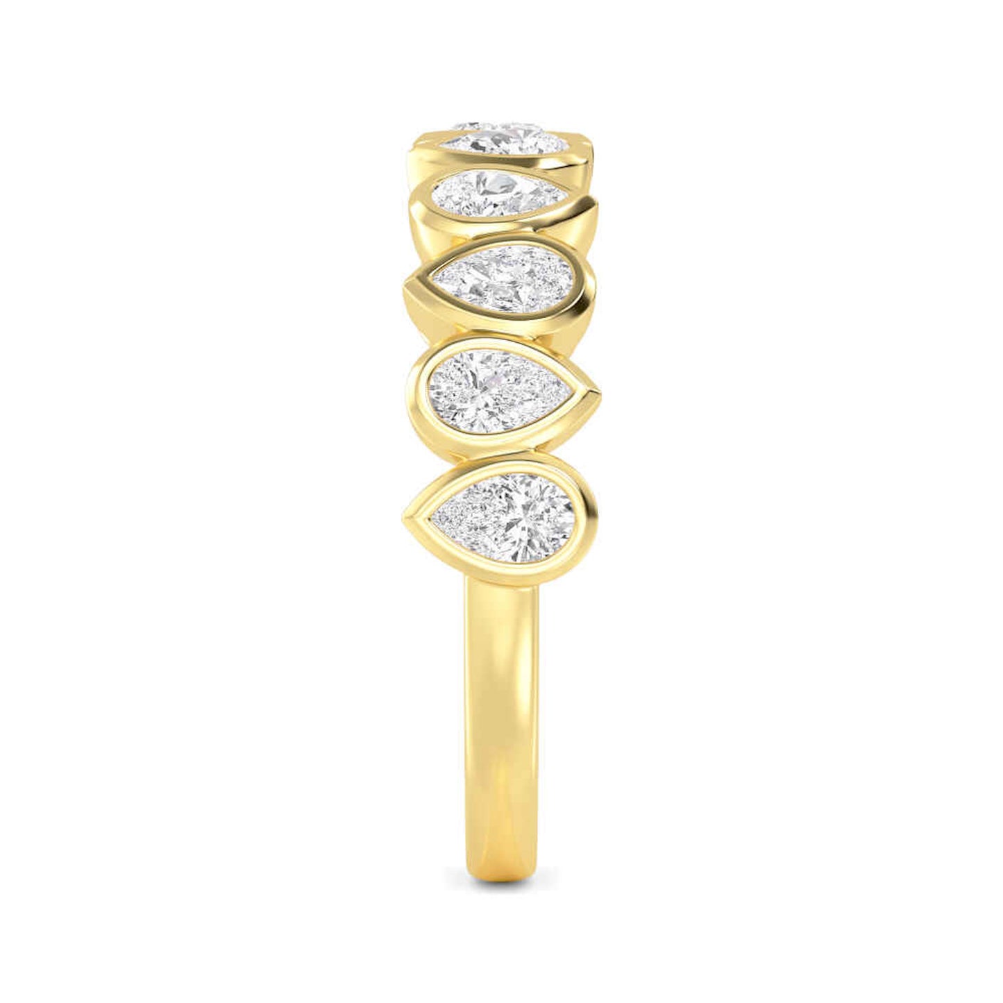 Bezel-set pear diamond pinky ring by Lumeniri in 14K yellow gold, perfect for stacking or solo wear