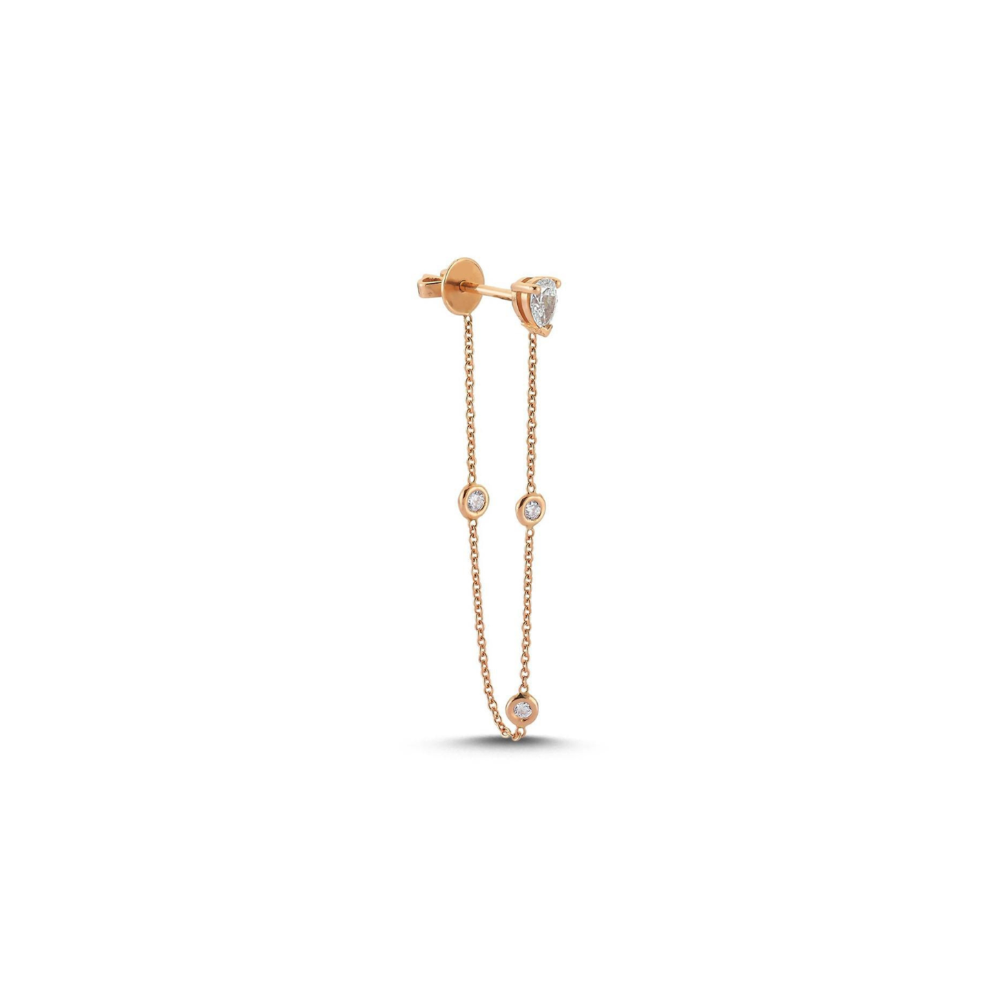 Cadena pear and round lab created diamond single stud earring 14K gold clean studio shot modern fine jewelry