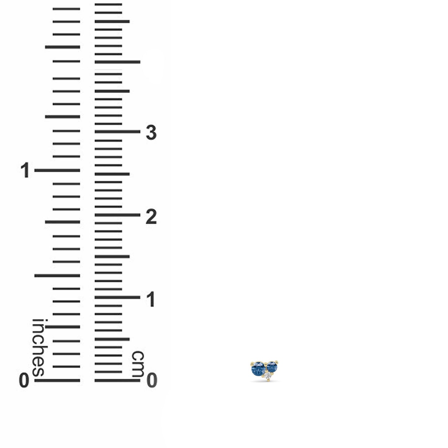 Celeste Collection Three Stone Cluster Stud Earrings Size Chart - 14K Yellow Gold with Lab-Grown Diamonds