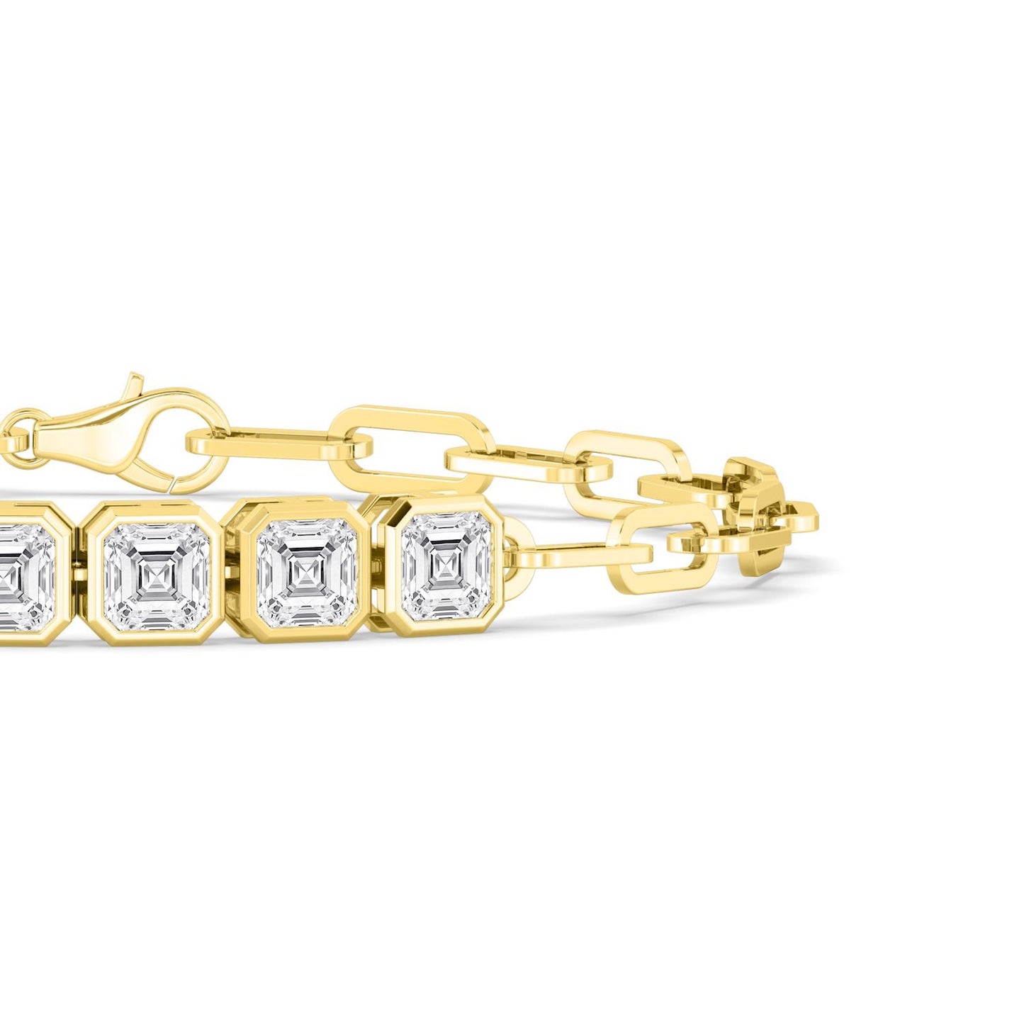 Celeste paperclip bracelet by Lumeniri featuring 0.55 ctw Asscher cut lab grown diamonds in refined 14K yellow gold