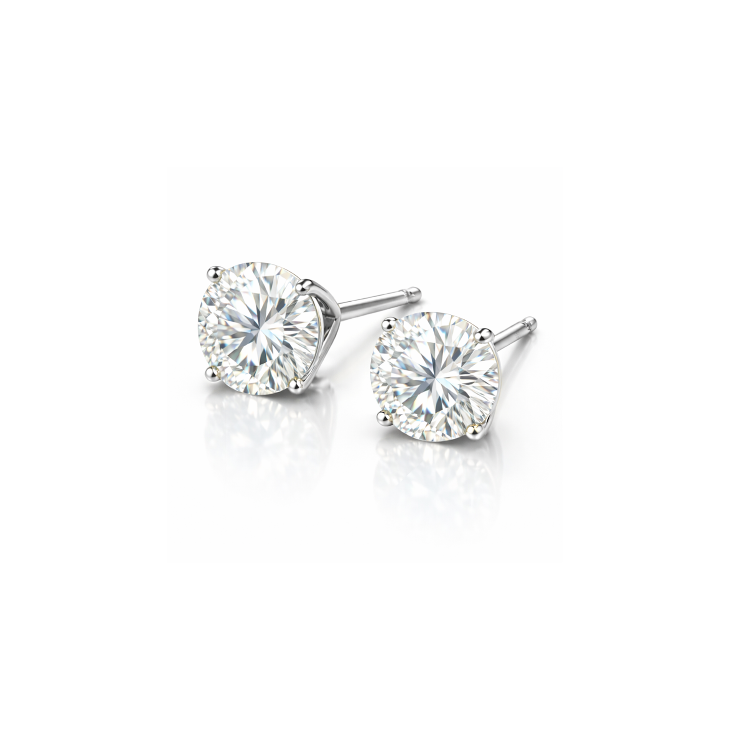 Classic martini diamond stud earrings 4ctw to 8ctw 14K white gold minimal setting white background jewelry shot