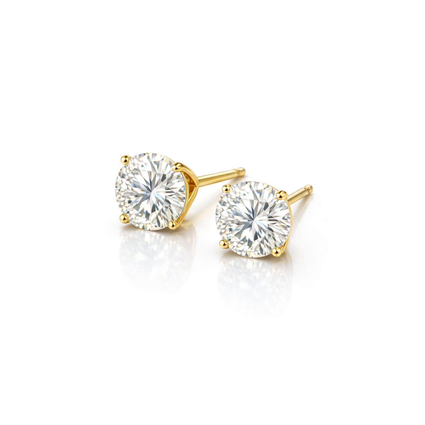 Classic martini diamond stud earrings 4ctw to 8ctw 14K yellow gold minimal setting white background jewelry shot