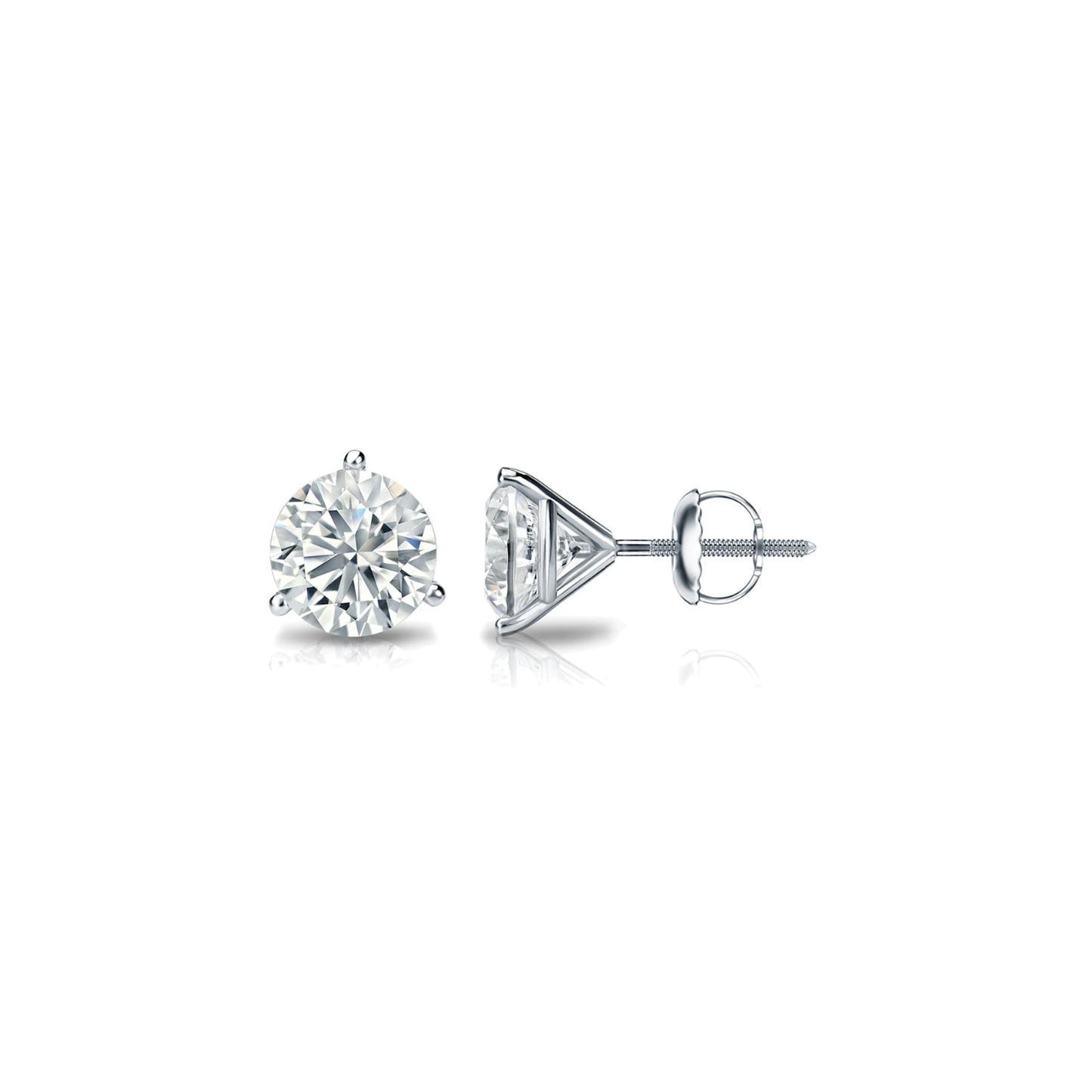Classic round lab-grown diamond stud earrings 3.00cttw 14K gold on white background