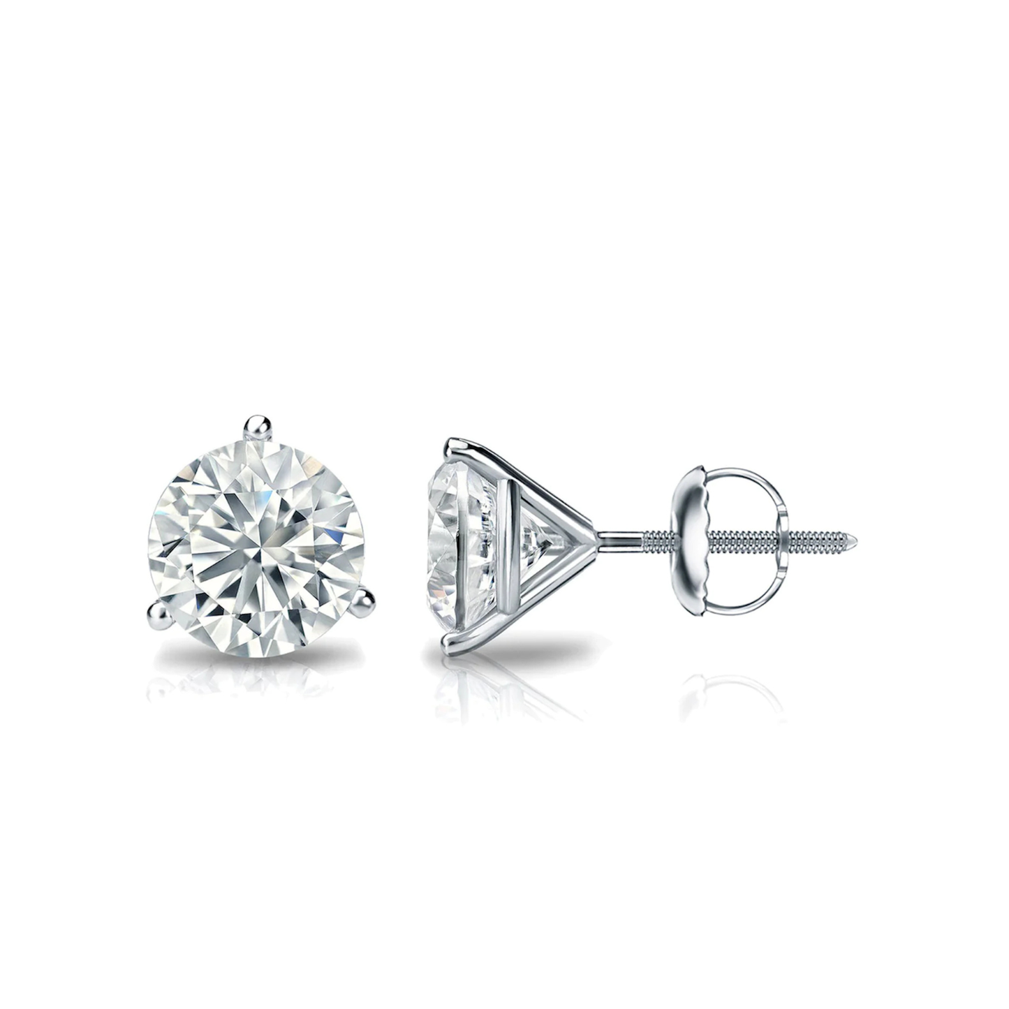 Custom classic round diamond stud earrings 14K white gold lab grown IGI certified build your own jewelry white background