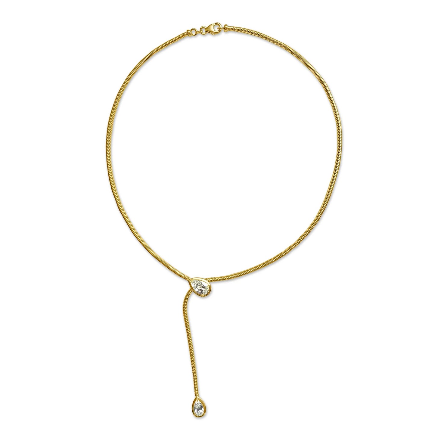 Double Pear Bezel Set Lariat Necklace by Lumeniri in 14K solid yellow gold