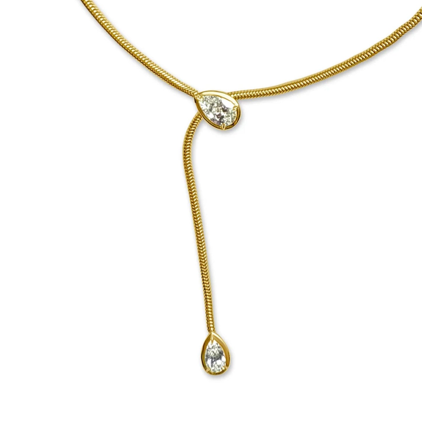 Double Pear Bezel Set Lariat Necklace in 14K yellow gold