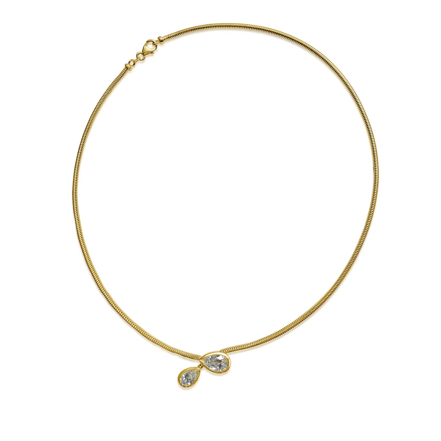 Double Pear Bezel Set Lariat Necklace in 14K yellow gold - Lumeniri 