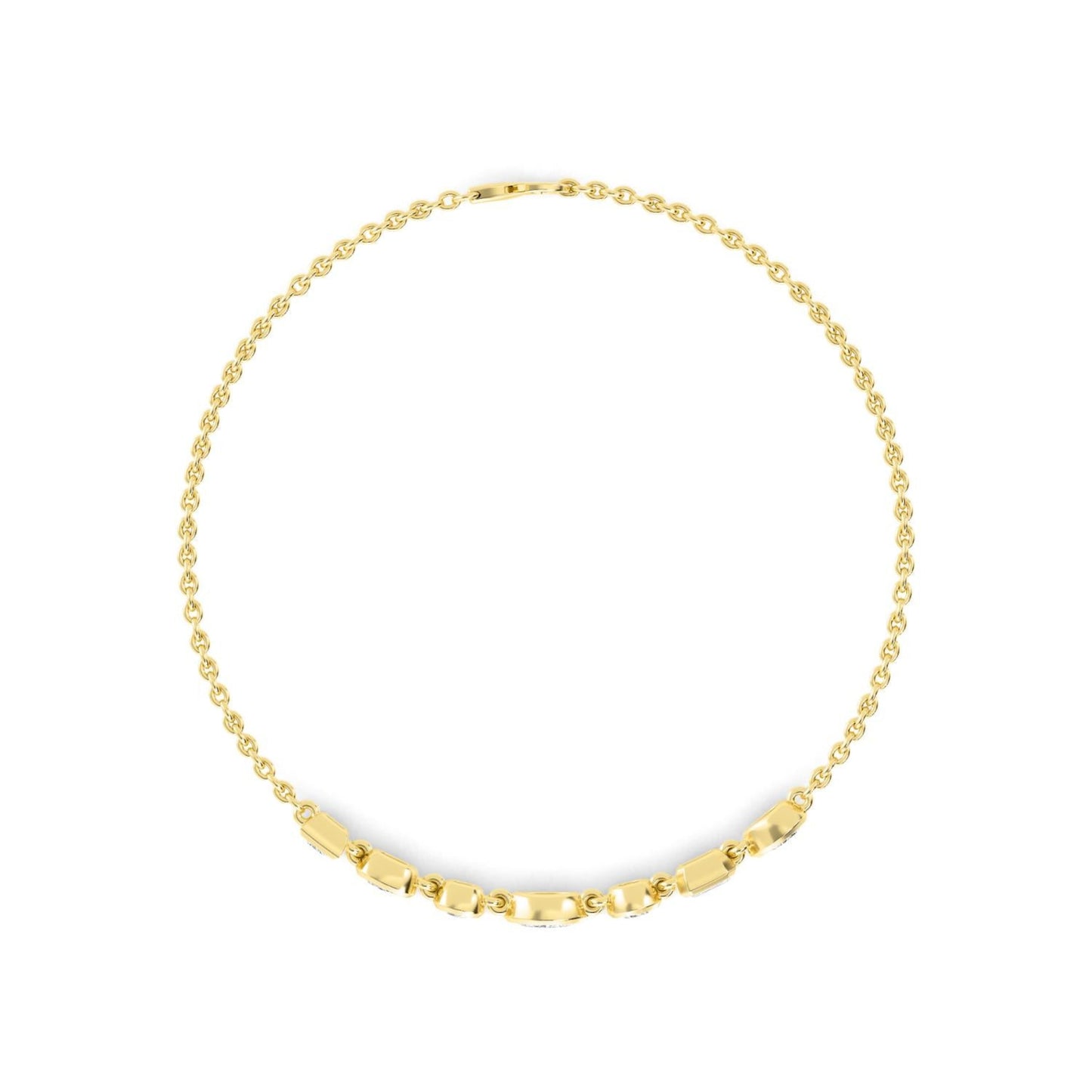 Elegant Isadora bracelet by Lumeniri with seven mixed-shape lab grown diamonds in delicate 14K yellow gold chain design