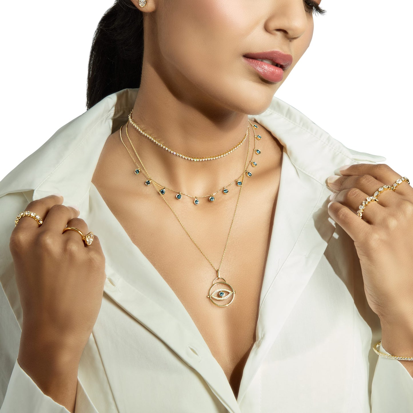 Evil Eye Blue Lab Grown Diamond Pendant by Lumeniri 