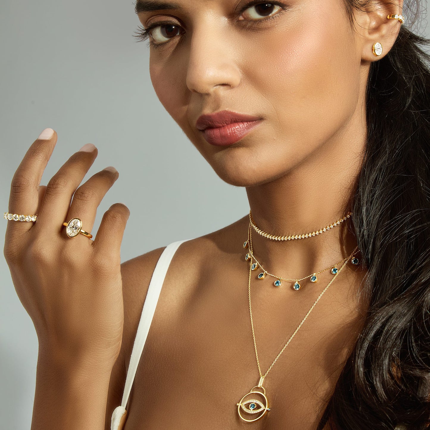 Evil Eye Blue Lab Grown Diamond Pendant by Lumeniri in 14K Yellow Gold