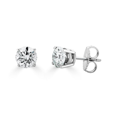 Classic Round Stud Earrings in White Gold