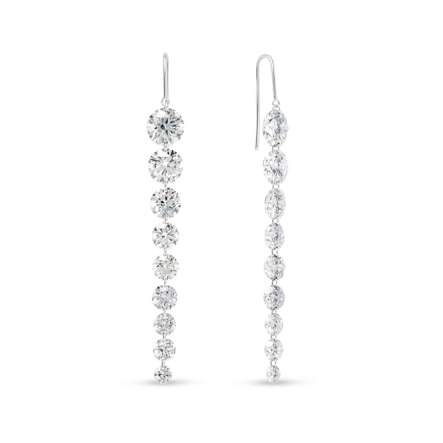 Graduated Pierced Diamond Drop Earrings 7.03 carats of lab-grown diamonds in 14K White Gold by Lumeniri