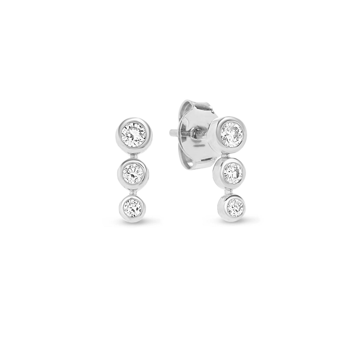 Izzy graduated mini diamond studs lab grown DEF VS elegant 14K white gold studio white background shot