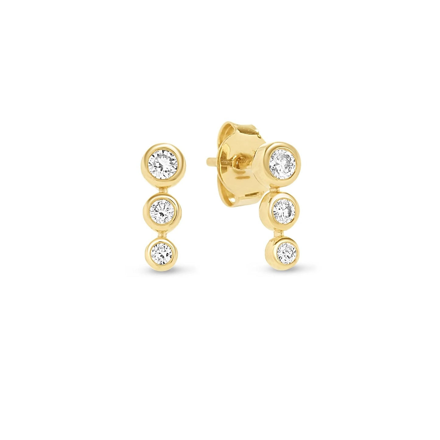 Izzy graduated mini diamond studs lab grown DEF VS elegant 14K yellow gold studio white background shot