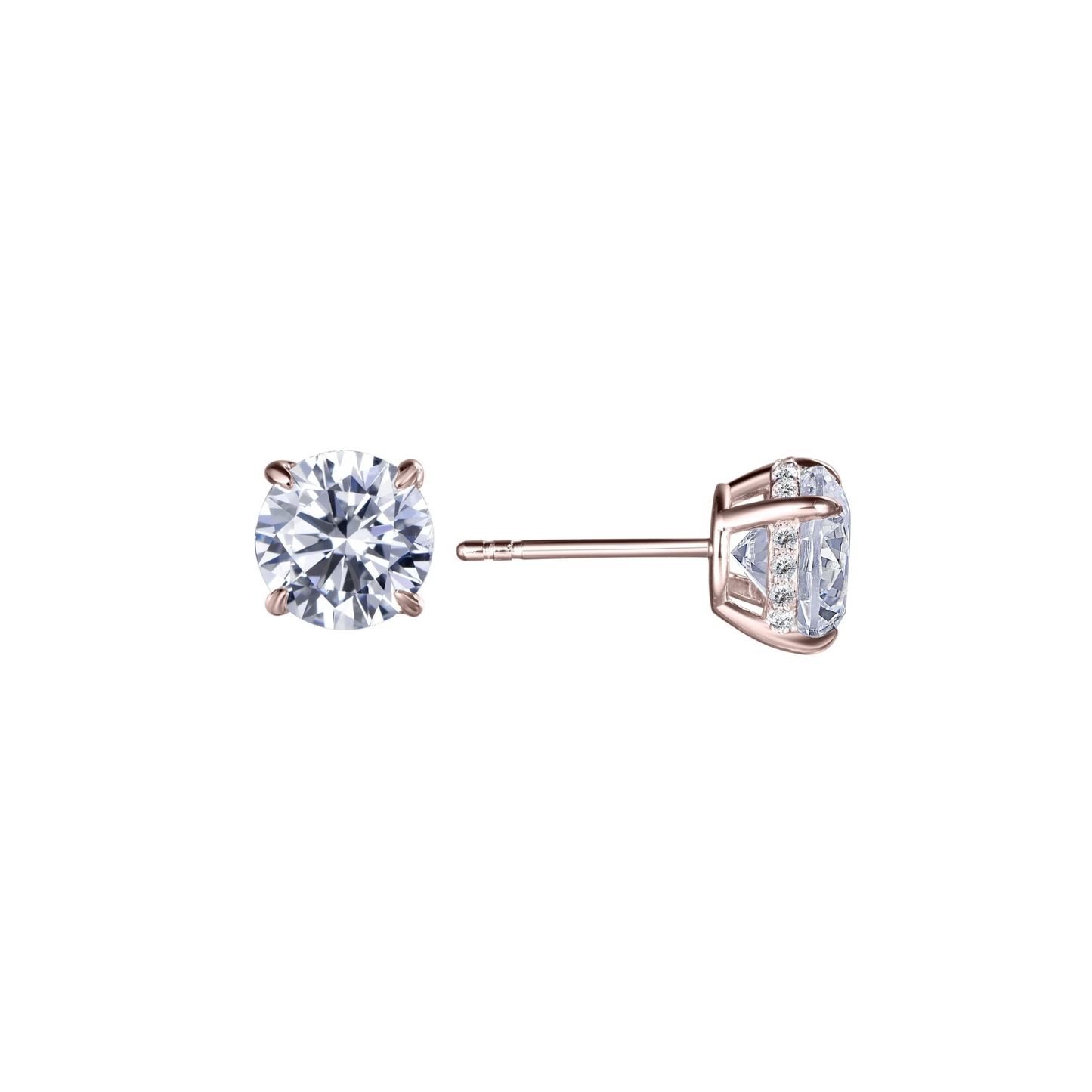 Kiran round diamond studs 14K rose gold hidden halo clean luxury jewelry photography