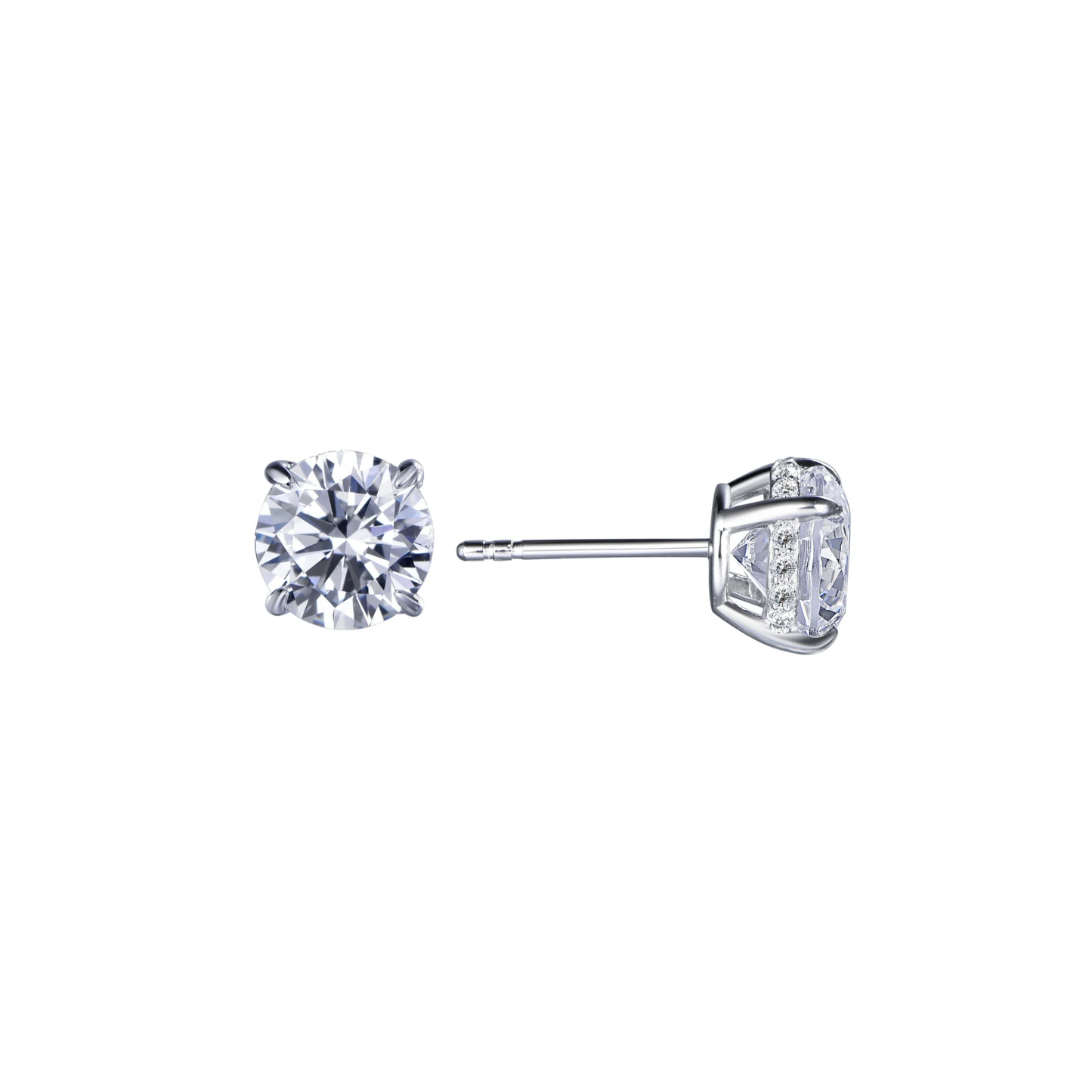 Kiran round diamond studs 14K white gold hidden halo clean luxury jewelry photography