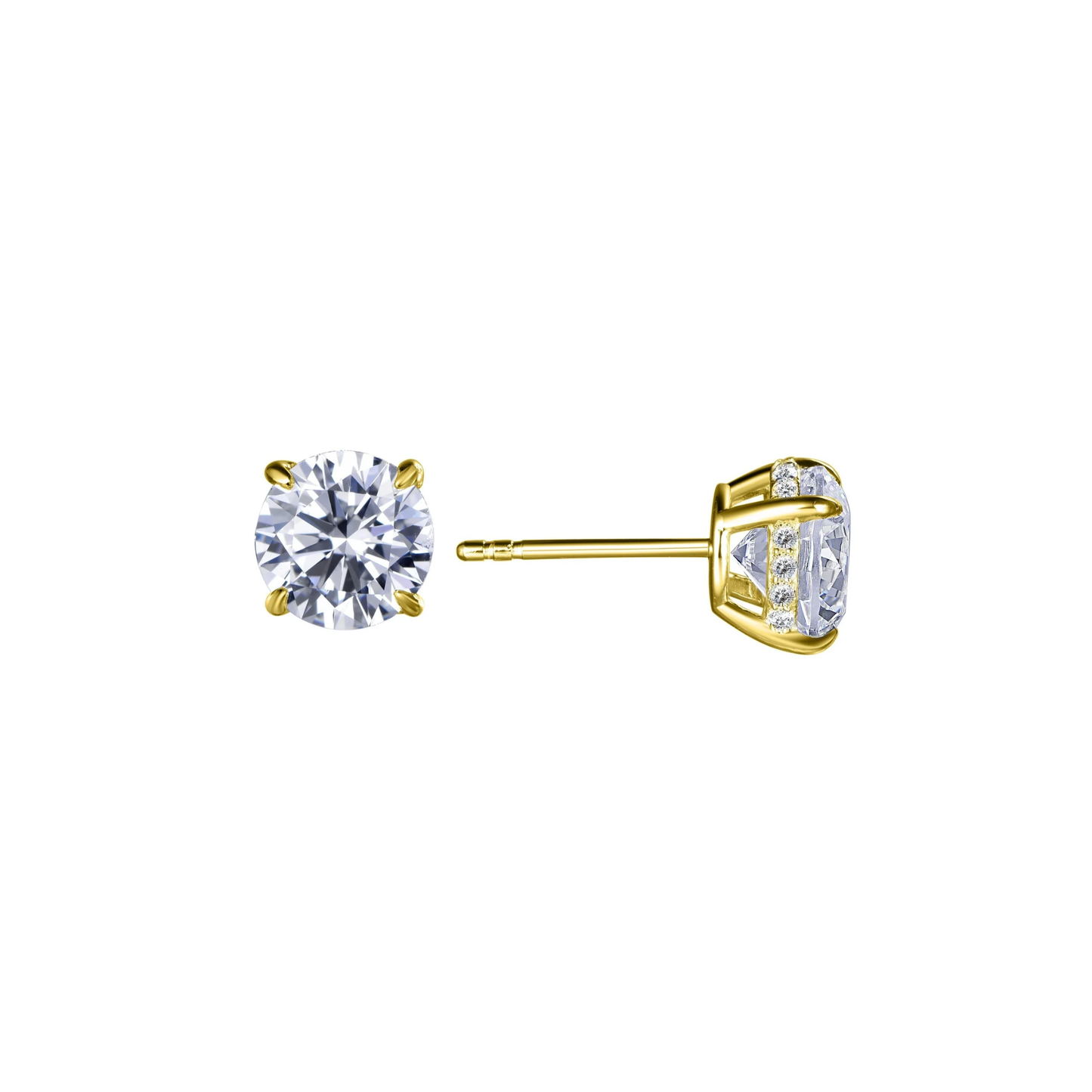 Kiran round diamond studs 14K yellow gold hidden halo clean luxury jewelry photography