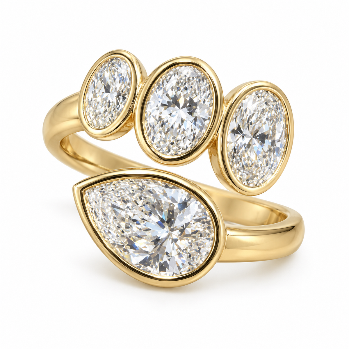 LUMENIRI Open-Wrap 3.00 CTW Pear and Oval Lab-Grown Diamond Ring in 14K Yellow Gold