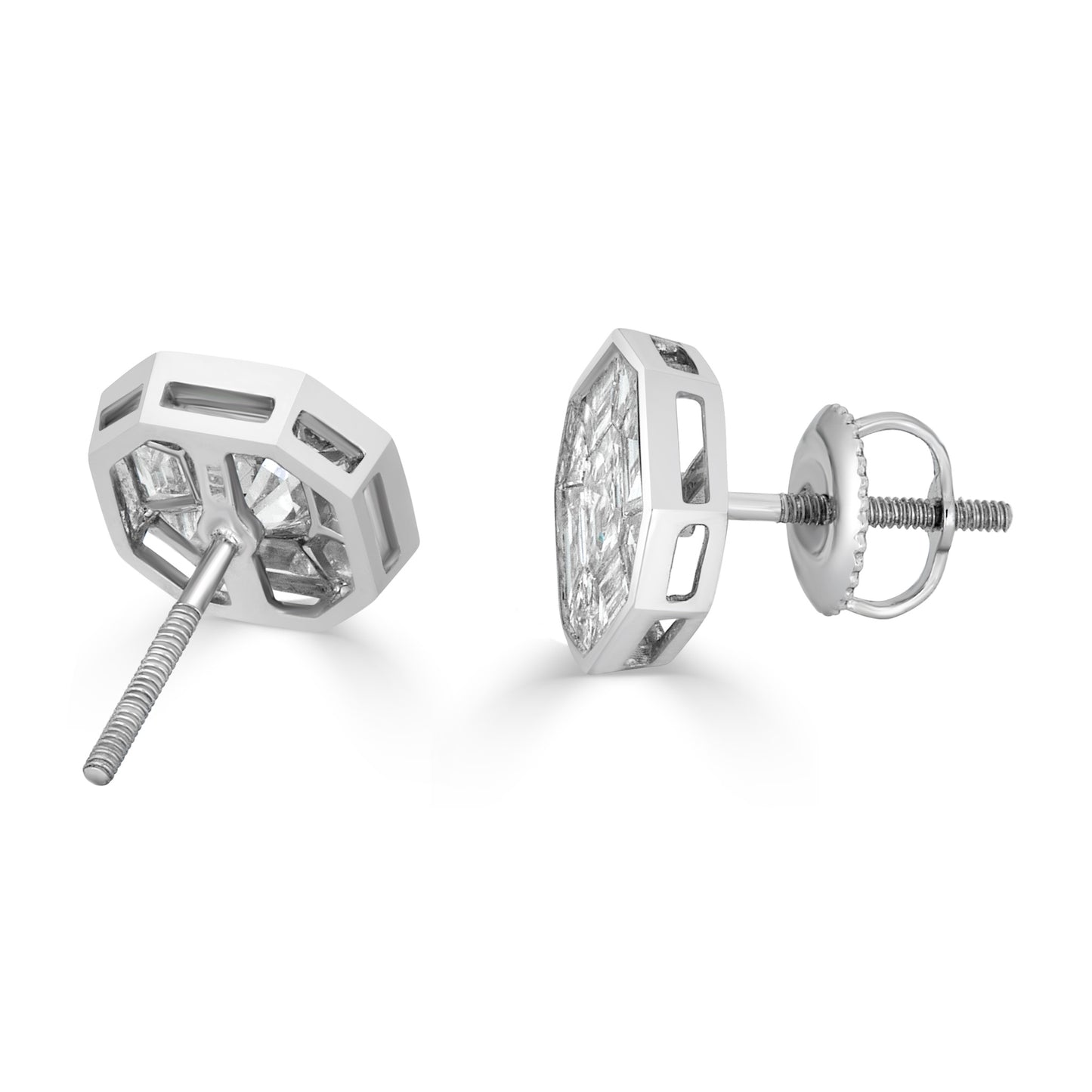 Lumeniri Alora Asscher Illusion Studs with 1.6 ct DEF VS clarity diamonds set in 14K Gold, shown on a white background to highlight the exquisite craftsmanship.