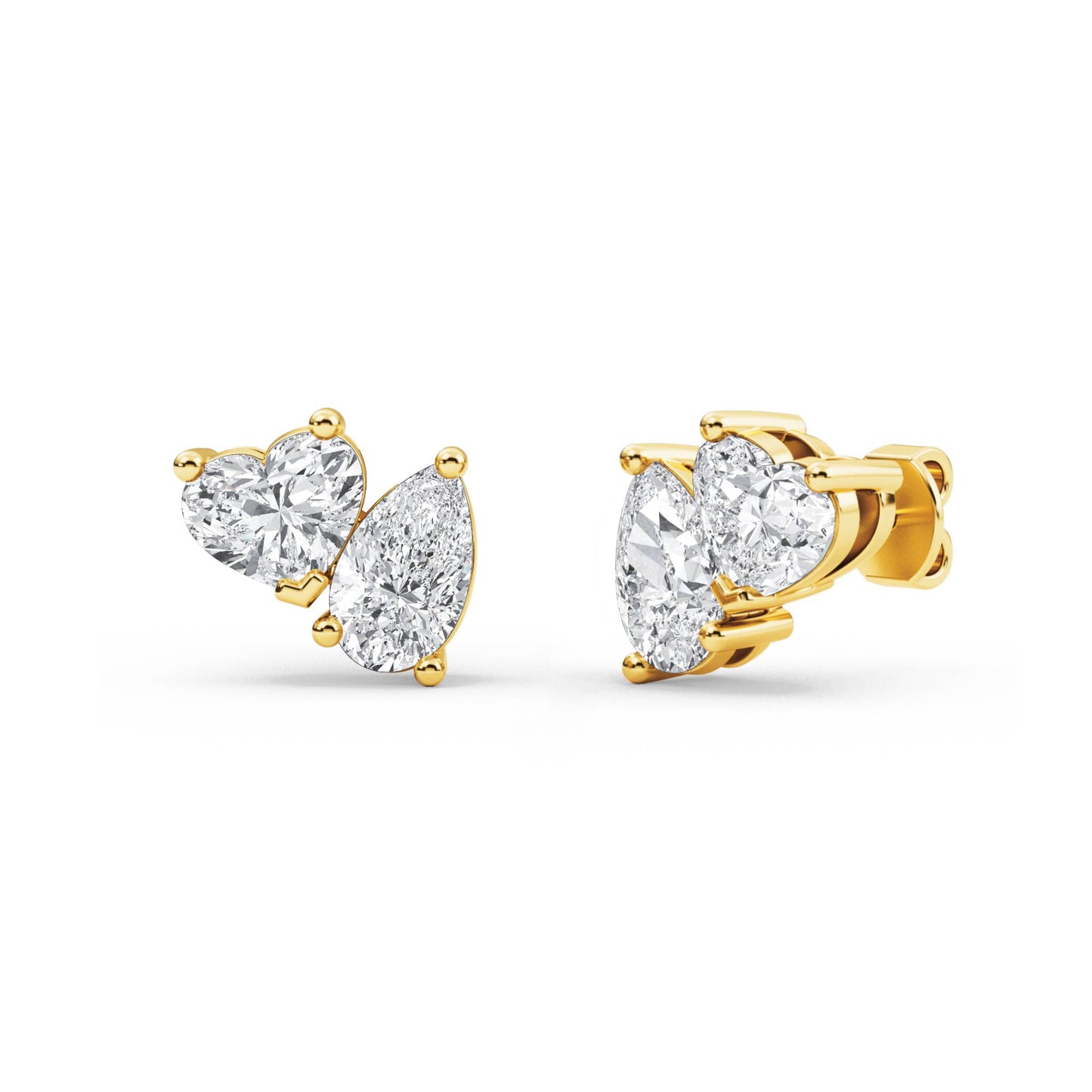 Elegant Amorette Petite Heart & Pear Stud Earrings by Lumeniri, handcrafted in 14K yellow gold with sparkling lab-grown diamonds, perfect for everyday or special occasions.