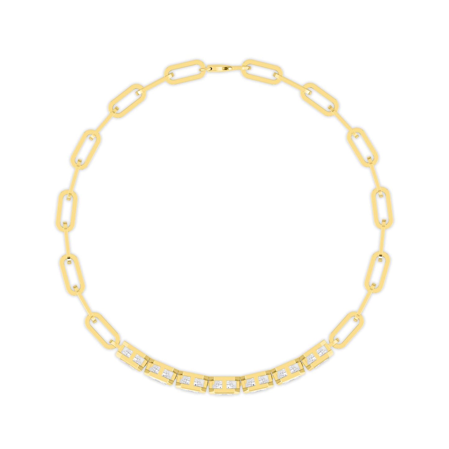 Lumeniri Asscher cut diamond bracelet with seven stones in 14K yellow gold, elegant minimal paperclip link design