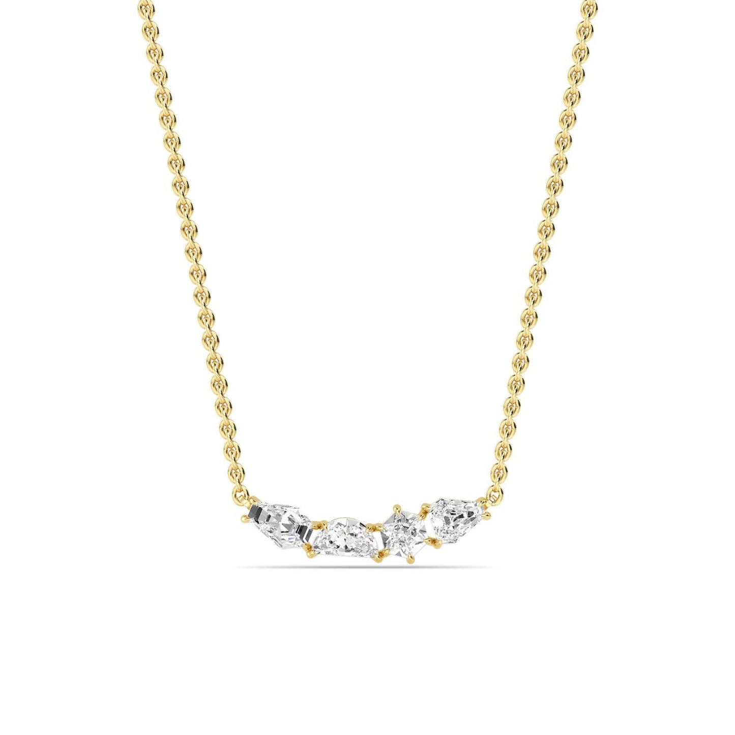 Lumeniri Aurelia bar pendant featuring hexagon, shield and mixed shape lab grown diamonds in 14K yellow gold