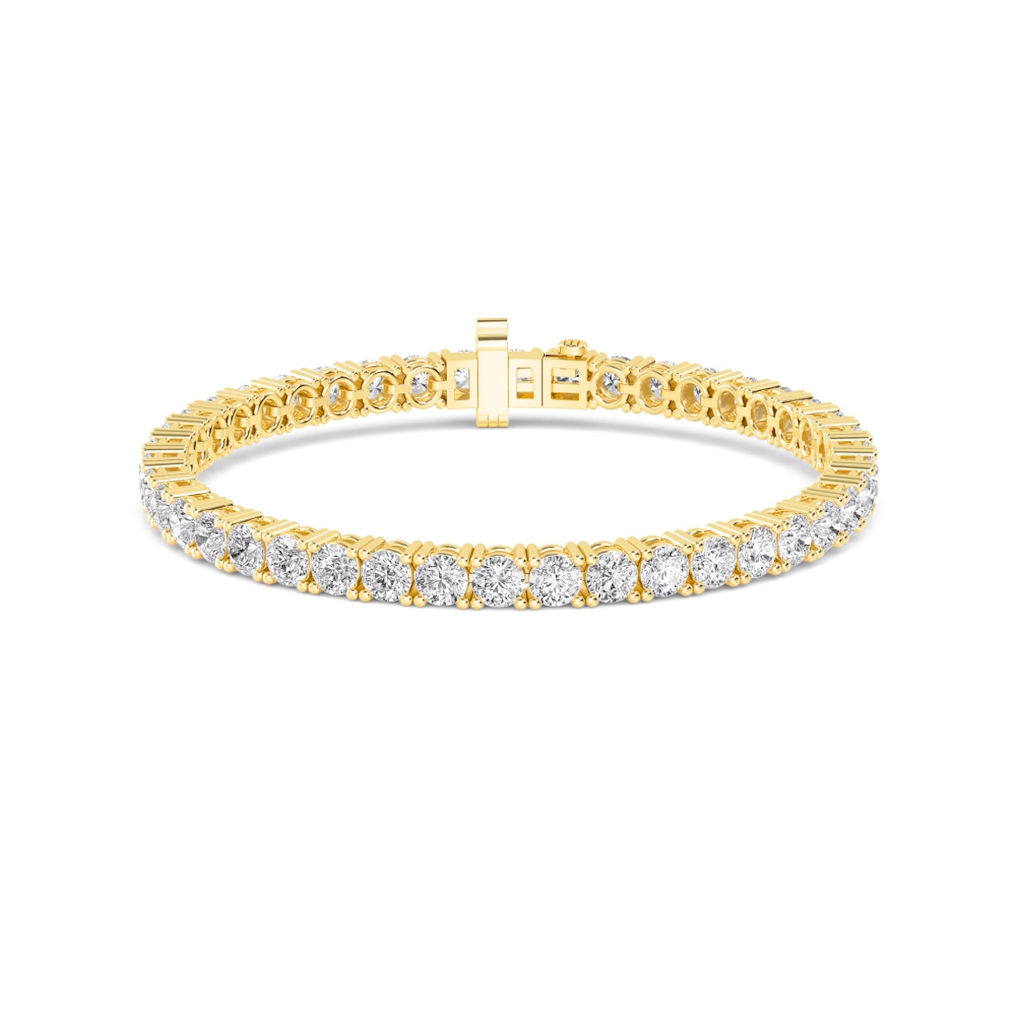 Lumeniri Claire 10 carat tennis bracelet with round brilliant lab grown diamonds, F-G color VS clarity, elegant 7 inch 14K yellow gold design on clean white background.