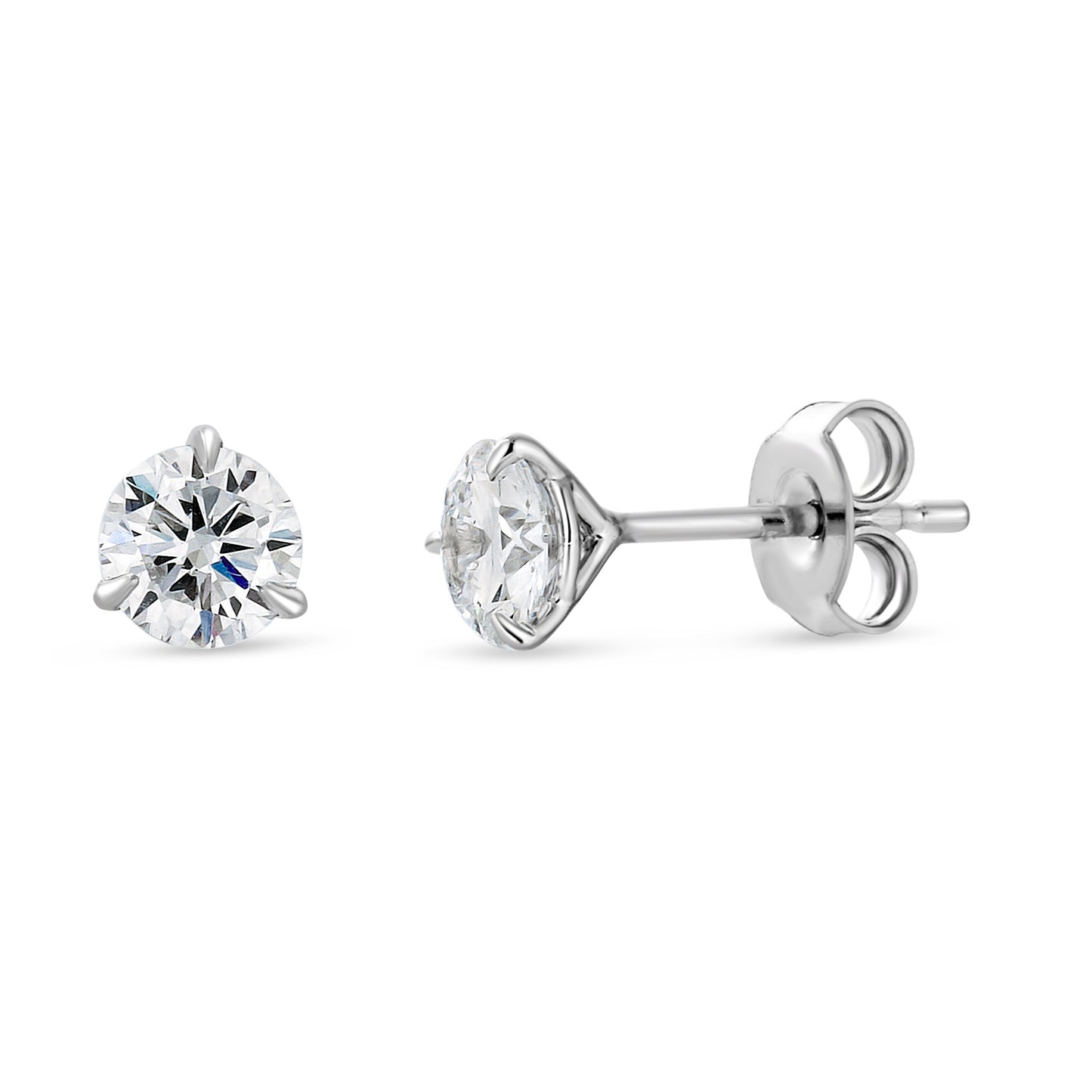 Lumeniri Classic Martini Stud Earrings 1.00ctw with lab-created diamonds, 14K white gold setting, showcased on a clean white background for a minimalist look.