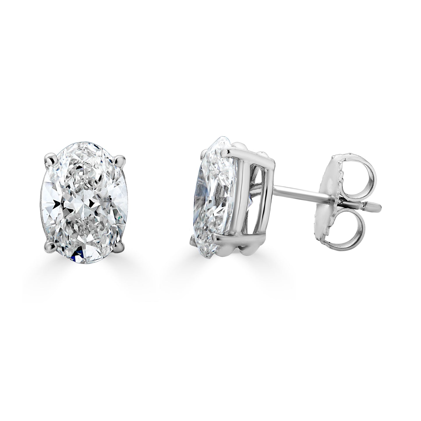 Lumeniri Classic Oval Stud Earrings showcasing 1.5cttw lab-grown diamonds set in 14K White Gold, displayed on a white background for a clean and modern aesthetic.