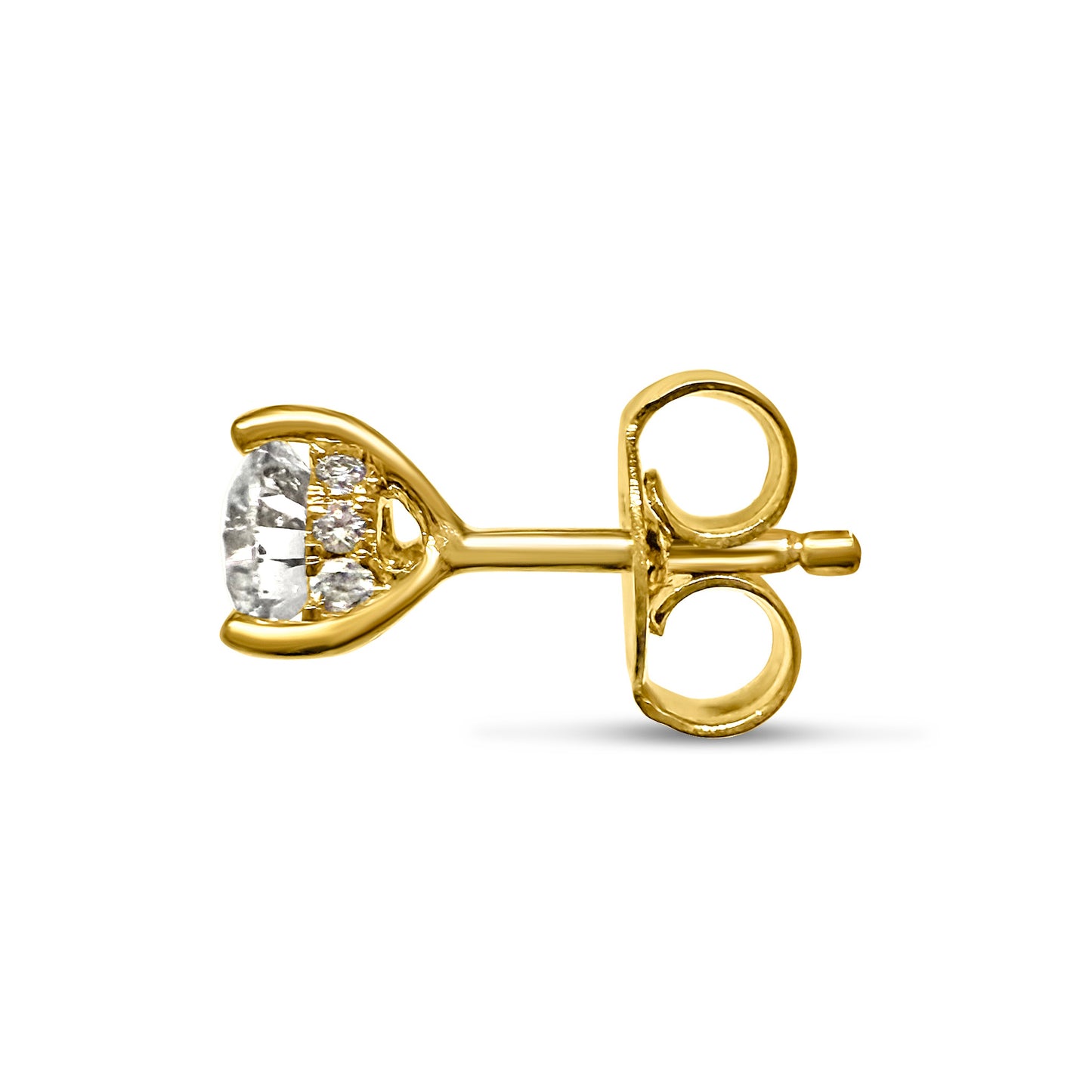 Lumeniri Classic Stud Martini Hidden Halo earrings featuring 0.50ct EF-VVS lab-grown diamonds in 14K Yellow Gold, showcased against a white background to highlight their timeless design.