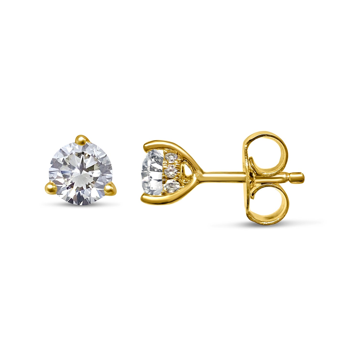 Lumeniri Classic Stud Martini Hidden Halo earrings with 0.50ct EF-VVS lab-grown diamonds in 14K Yellow Gold, displayed on a white background for a clean, refined look.