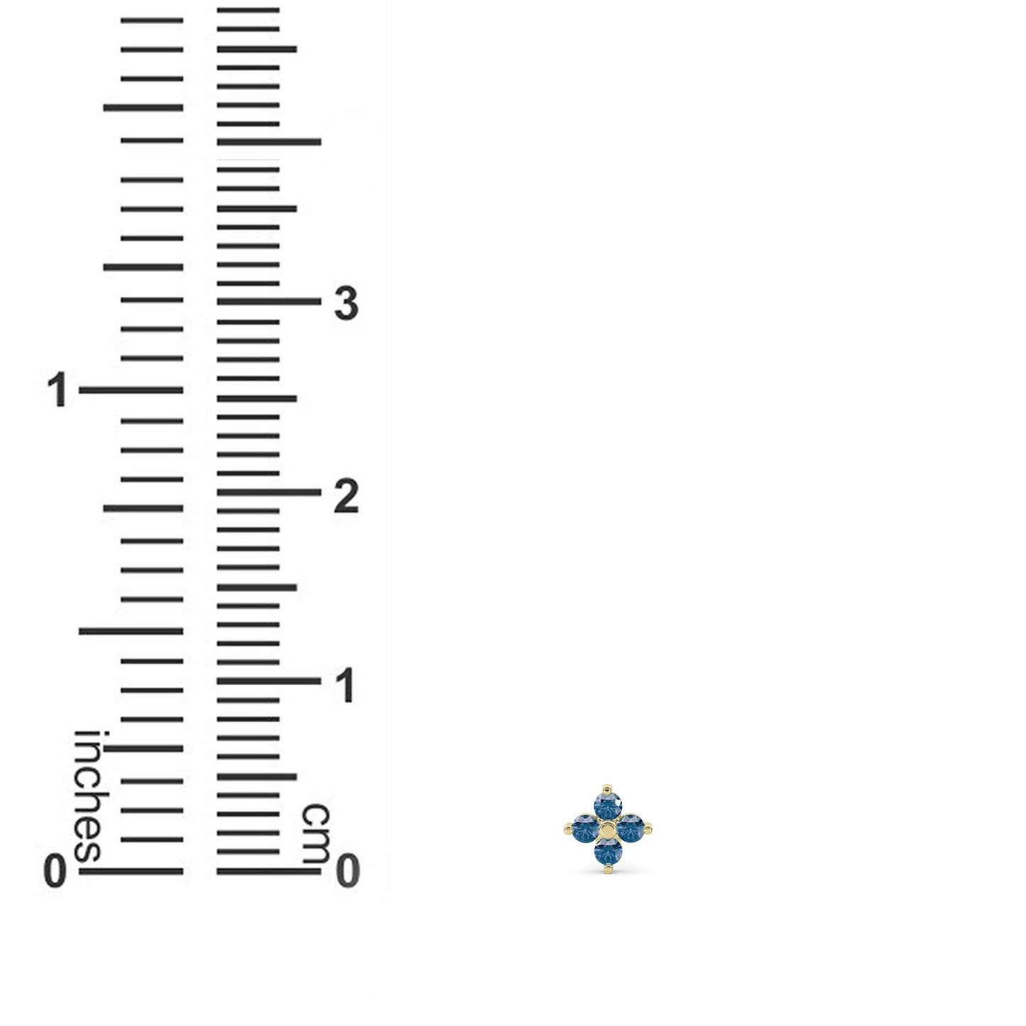 Lumeniri Earrings Size Chart for the Celeste Collection, providing detailed measurements and fitting options to help you choose the perfect pair of blue LGD floral cluster studs.