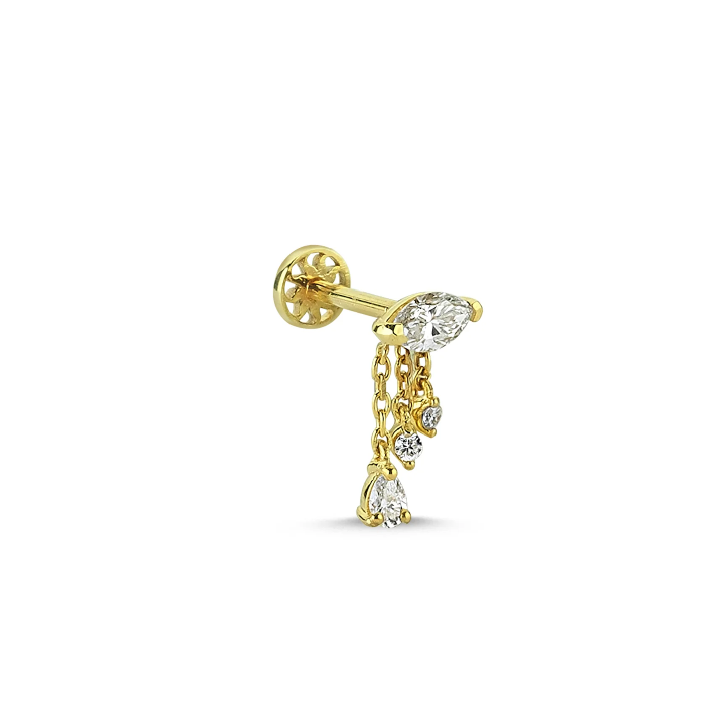 Lumeniri Elaina single earring detailed close up lab diamond craftsmanship white background luxury jewelry