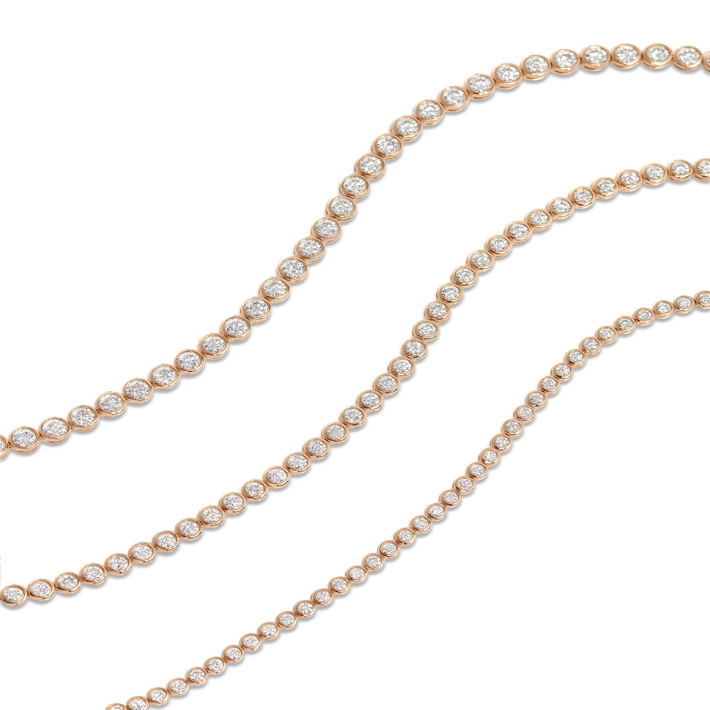 Lumeniri Elegant 2ct lab grown diamond bracelet by Lumeniri in bezel set 14K rose gold minimalist tennis bracelet design.