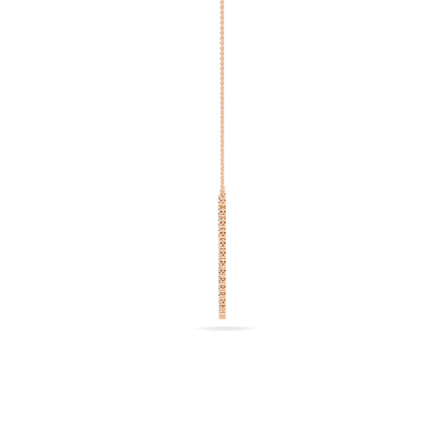 Lumeniri Elegant Kelli Trilogy Necklace with lab grown diamond trio set in 14K rose gold sustainable fine jewelry design on white background.