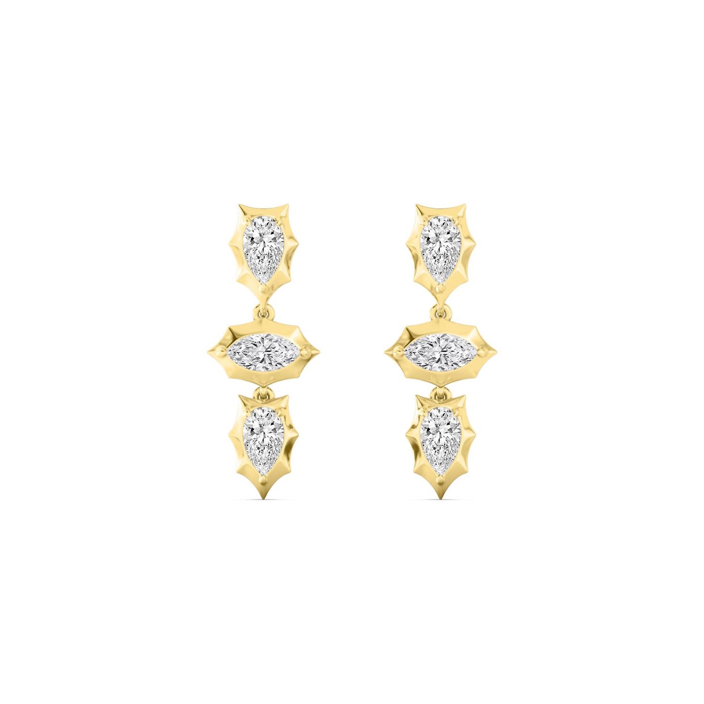 Lumeniri Esme pear and marquise lab grown diamond dangle earrings in 14K yellow gold with pointed bezel settings
