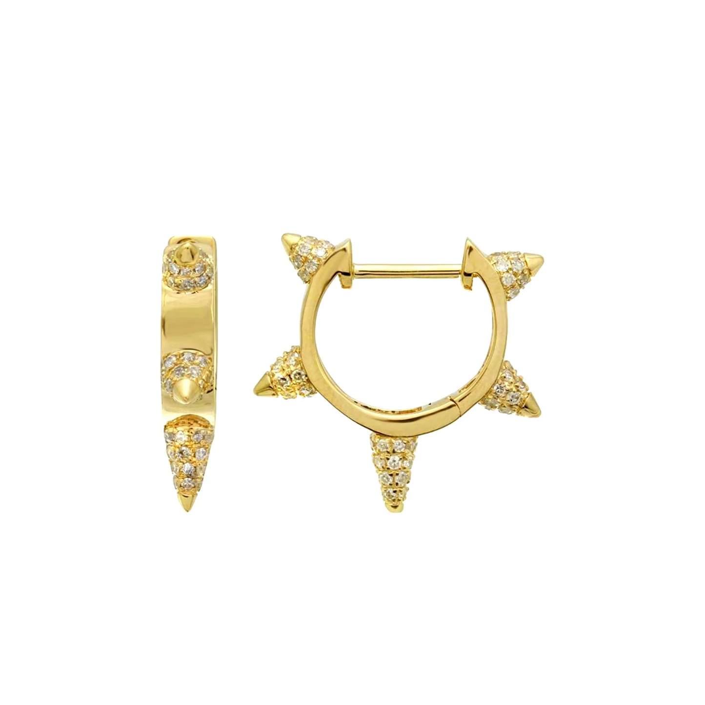 Lumeniri Espiga huggie earrings featuring 0.52ct lab grown diamonds in 14K yellow gold on clean white background.